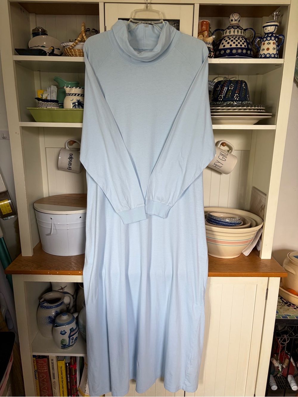 Vermont Country Store Lounge/Sleep Dress XL Lt Blue Turtleneck Long Sleeve